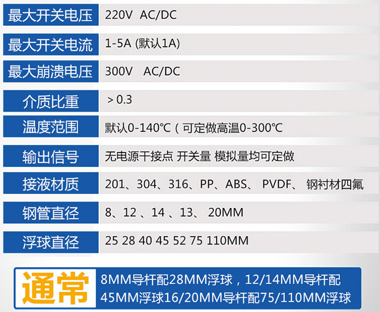 連桿浮子液位計(jì)技術(shù)參數(shù)對(duì)照表